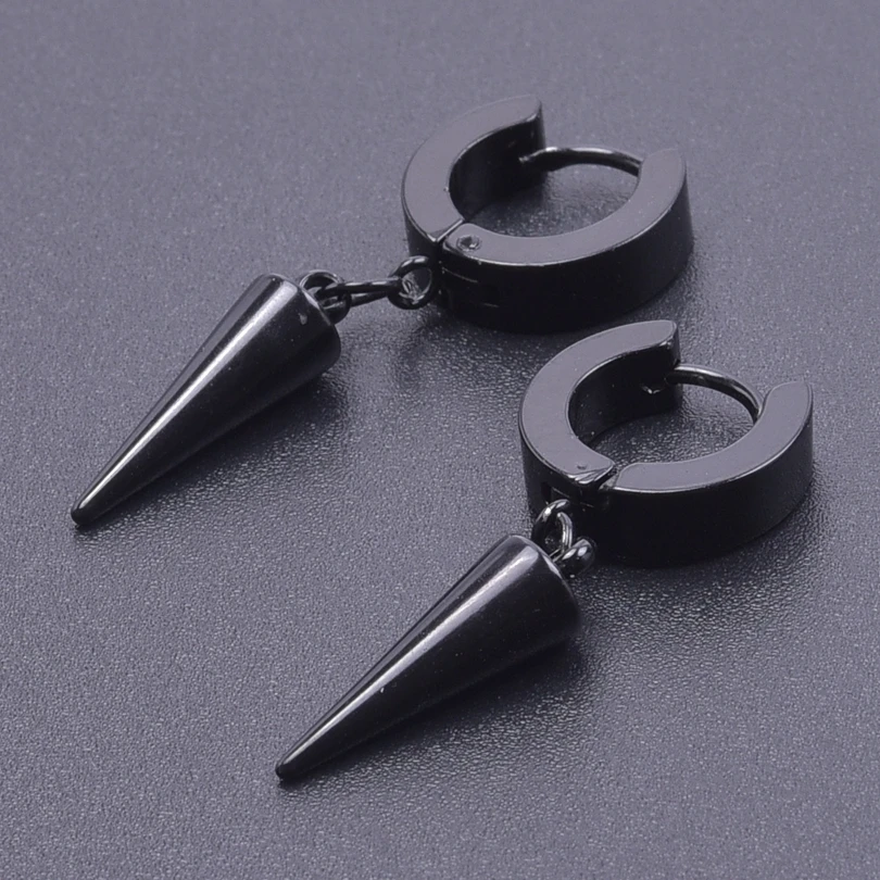 Longer Pointed Cone Pendant Earring Stainless Steel Hoops Earrings For Women Men Accessories Black/Rainbow/Silver/Gold Color