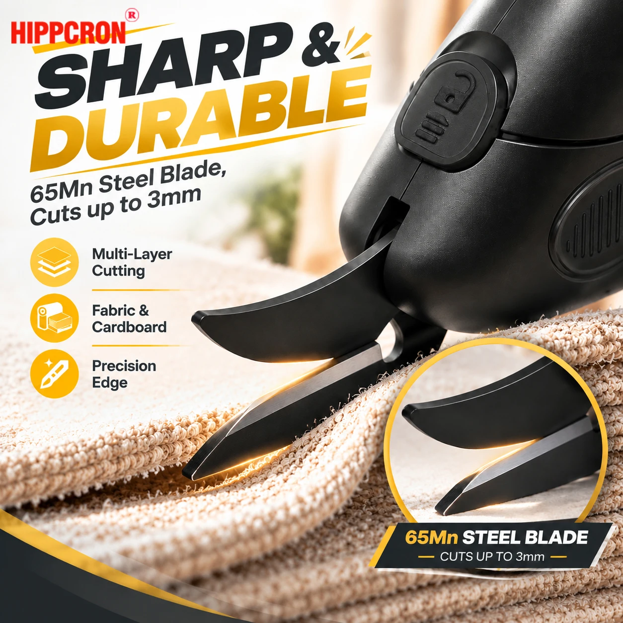 HIPPCRON 3MM Portable Wireless Electric Scissors 10000RPM For Home Crafts Tailor Universal Fabric Sewing Cut Shear 2000mAh T-C