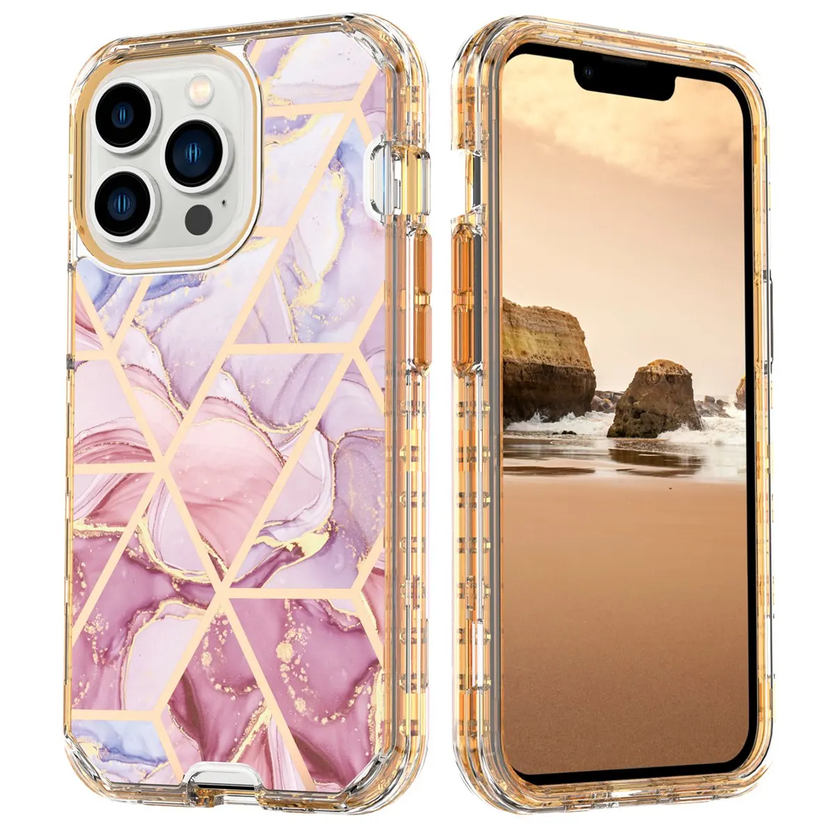 3 in 1 Marble Pattern Slim Shockproof Full Body Protective Stylish Rugged Cover For iPhone 14 Pro MAX/iPhone 14 Pro 6.1 Cases