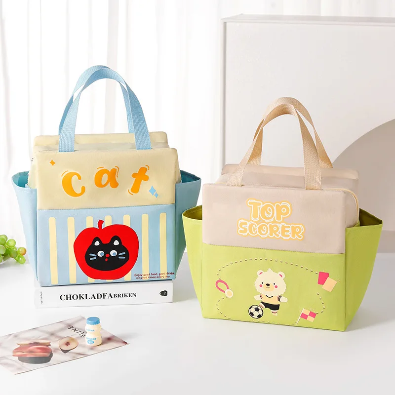 Insulated Double Pocket Portable Lunch Box Bag - Cartoon Meal Bag for Work & School