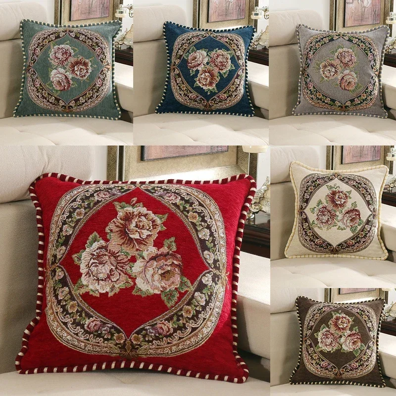 European Style Embroidered Throw Pillow Cushion Cover Flower Office Lumbar Pillow Cushion Cover Cojines 48x48 Funda