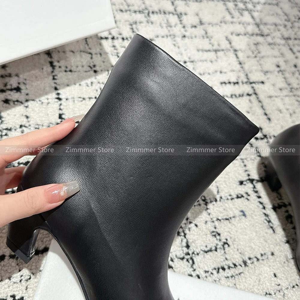 Temperament small square head kitten heel short boots genuine leather autumn and winter new slim boots mid-calf boots