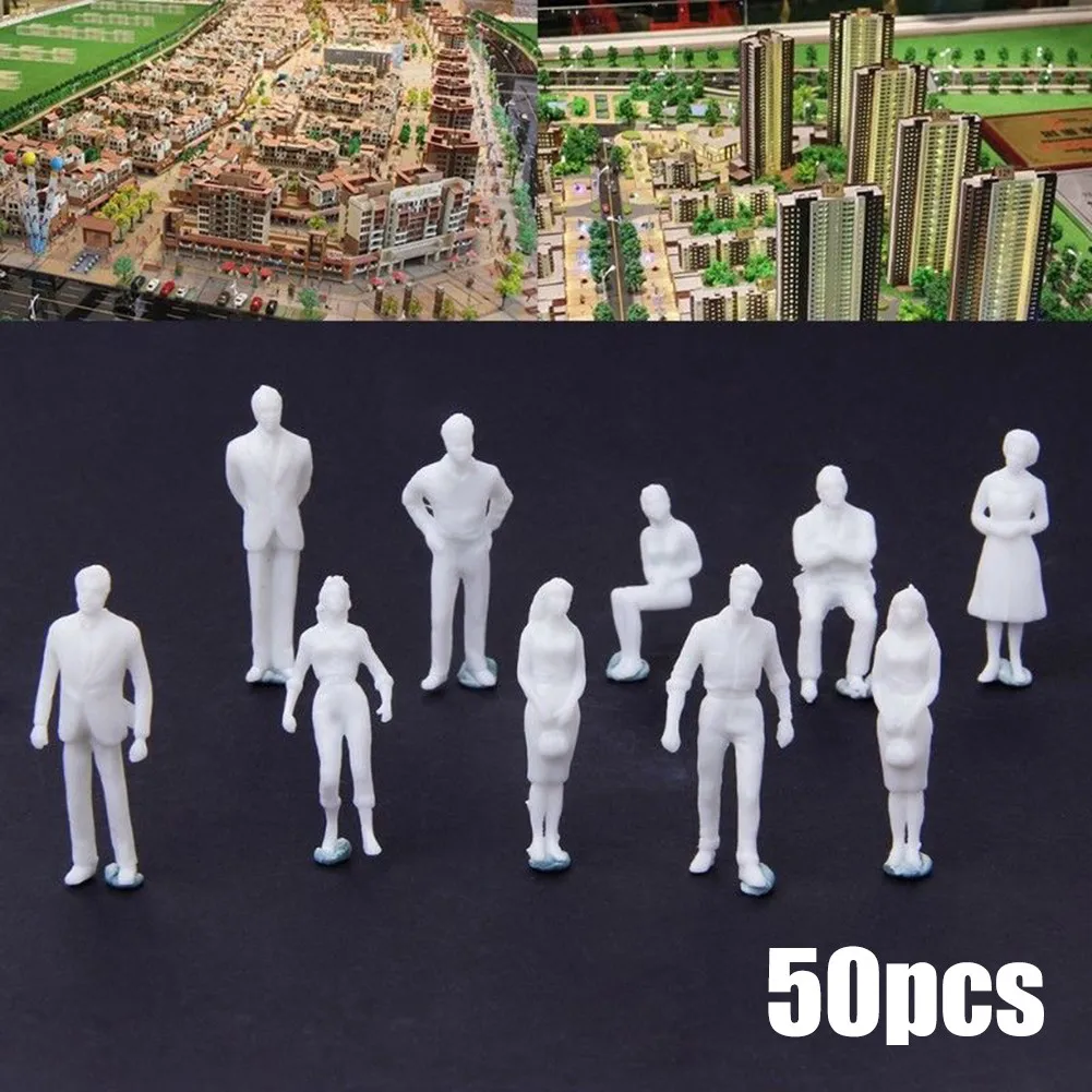 50pcs Scale Model Miniature White Figures 1:50 Scale Unpainted Architecture White Model Figures Model Accessories