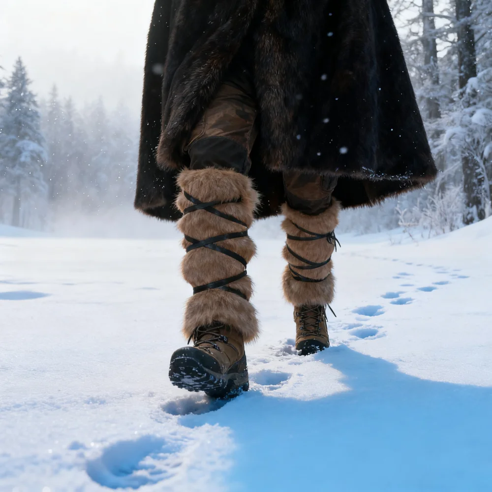 2 Pack Vintage Medieval Faux Leather Faux Fur Leg Covers - Tribal Chieftain & Hunter Costume Accessories, Cosplay Boot Covers
