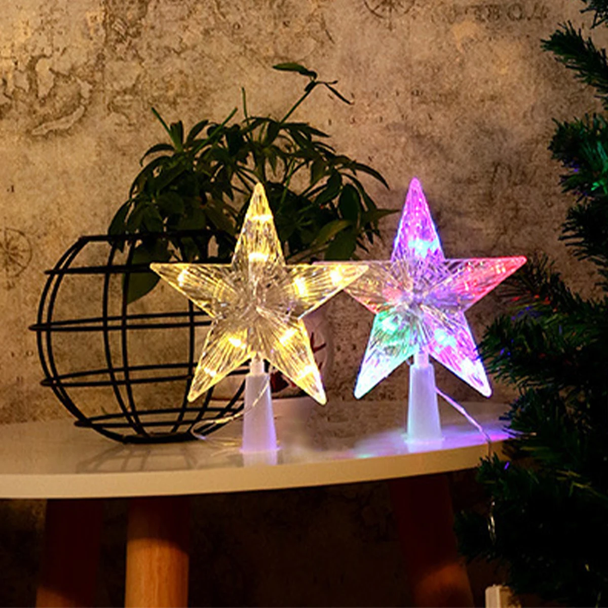 Christmas Tree Top Lights Led Lighted Star Party Xmas Ornament Toppers Decoration Topper Multicolor Deco Outdoor Stars 110v For