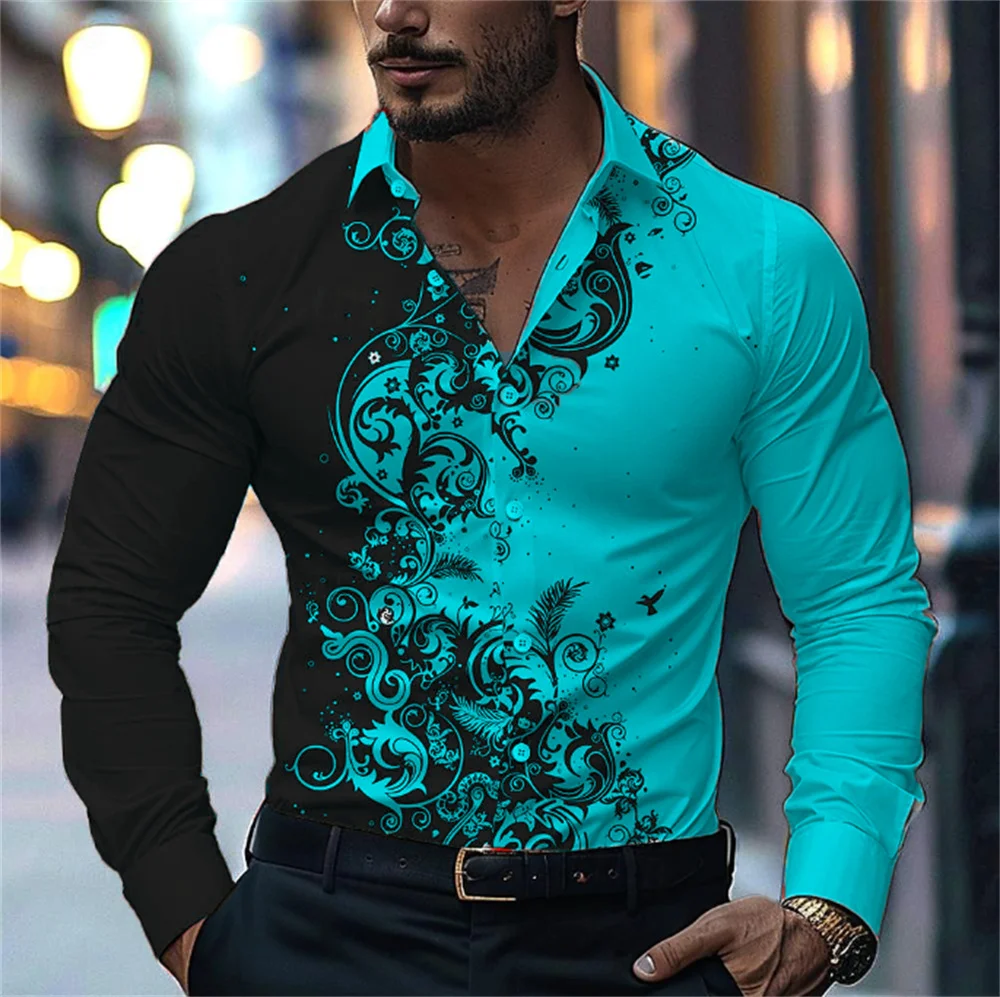 Abstract Lapel Men's Shirt Outdoor Street Long Sleeve Button Clothing Comfortable Soft Fashion Designer Design Casual Breathable