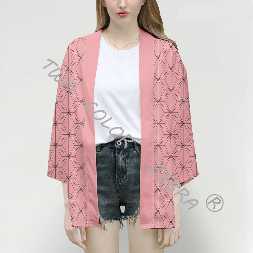 Kimono de Cosplay de Kimetsu No Yaiba, Tanjirou, Nezuko, Haori, Yukata, capa, ropa de calle informal de Anime, Top de verano