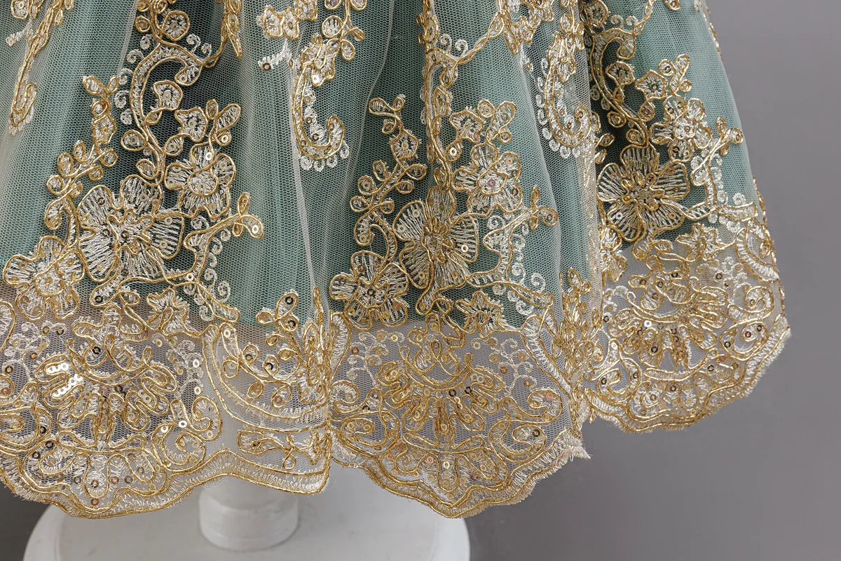 Kleid für Babys und Kleinkinder zum 1. Geburtstag, besticktes Spitzen-Prinzessinnenkleid, Blumenmädchen-Hochzeitskleid, besonderes festliches formelles Kleid für Babys – Detail 11