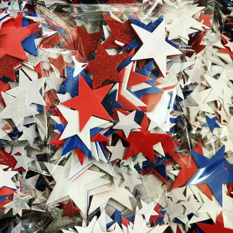 140PCS/Lot Mix glitter & non-glitter red blue white star foam stickers July 4th independence Day Holiday project  Fourth of July