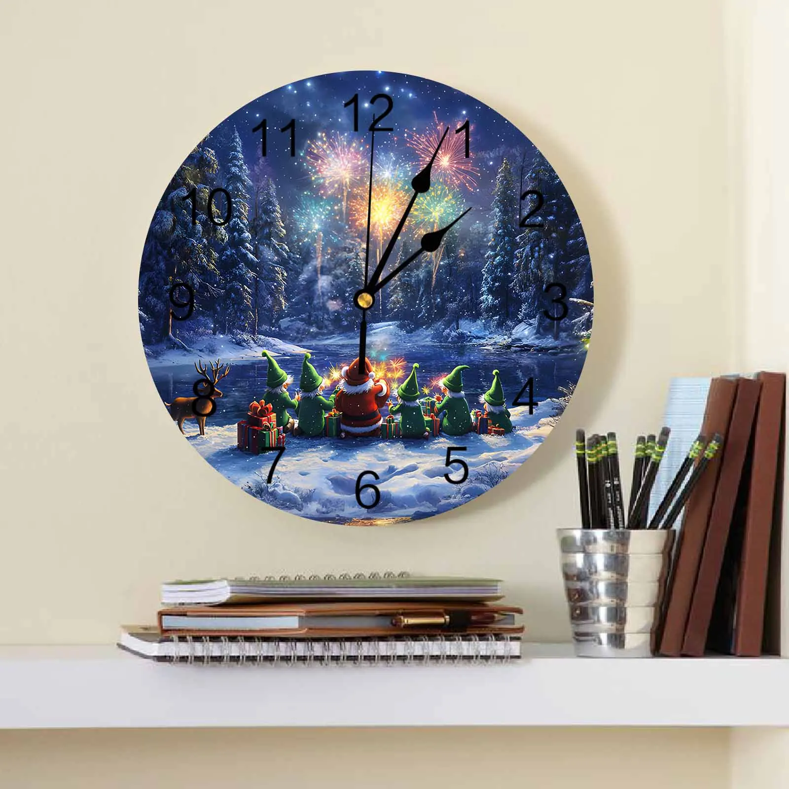 Christmas And Winter Elderly Wall Clock Large Modern Kitchen Dinning Round Wall Clocks Watches Living Room