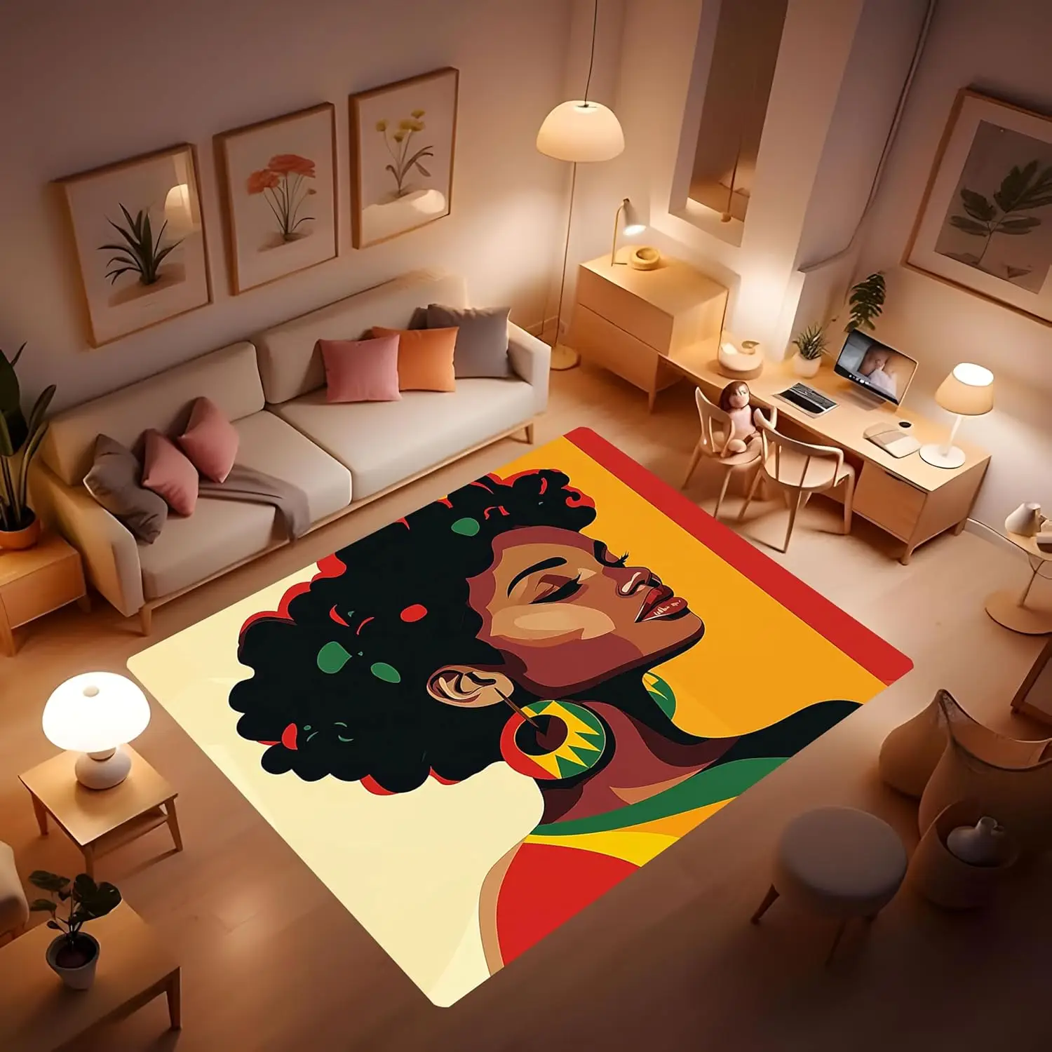 African American Black Girls Rug, Soft Non-Slip Machine Washable Rug for Girls Room, Area Rugs for Girls Bedroom, Floor Mats for