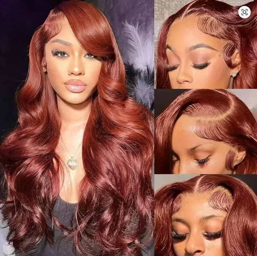 Reddish Brown HD 13x4 Lace Frontal Wigs Glueless Colored Human Hair Wigs  Brazilian Double Drown Body Wave Lace Front Wig image 3