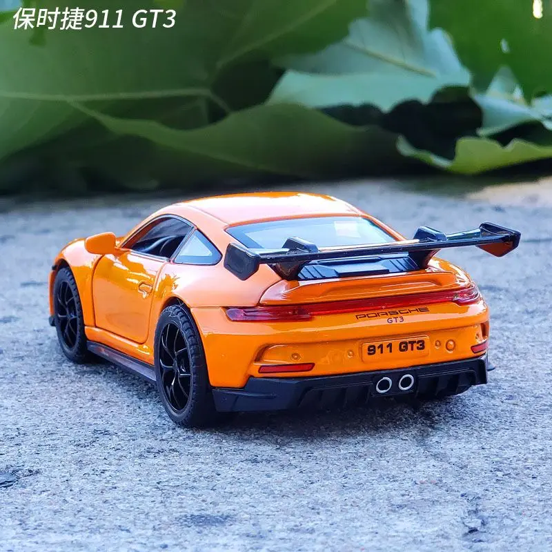 New 1:32 Porsche 911 GT3 Supercar Alloy Car Model With Pull Back Sound Light Children Gift Collection Diecast Toy Model Ornament