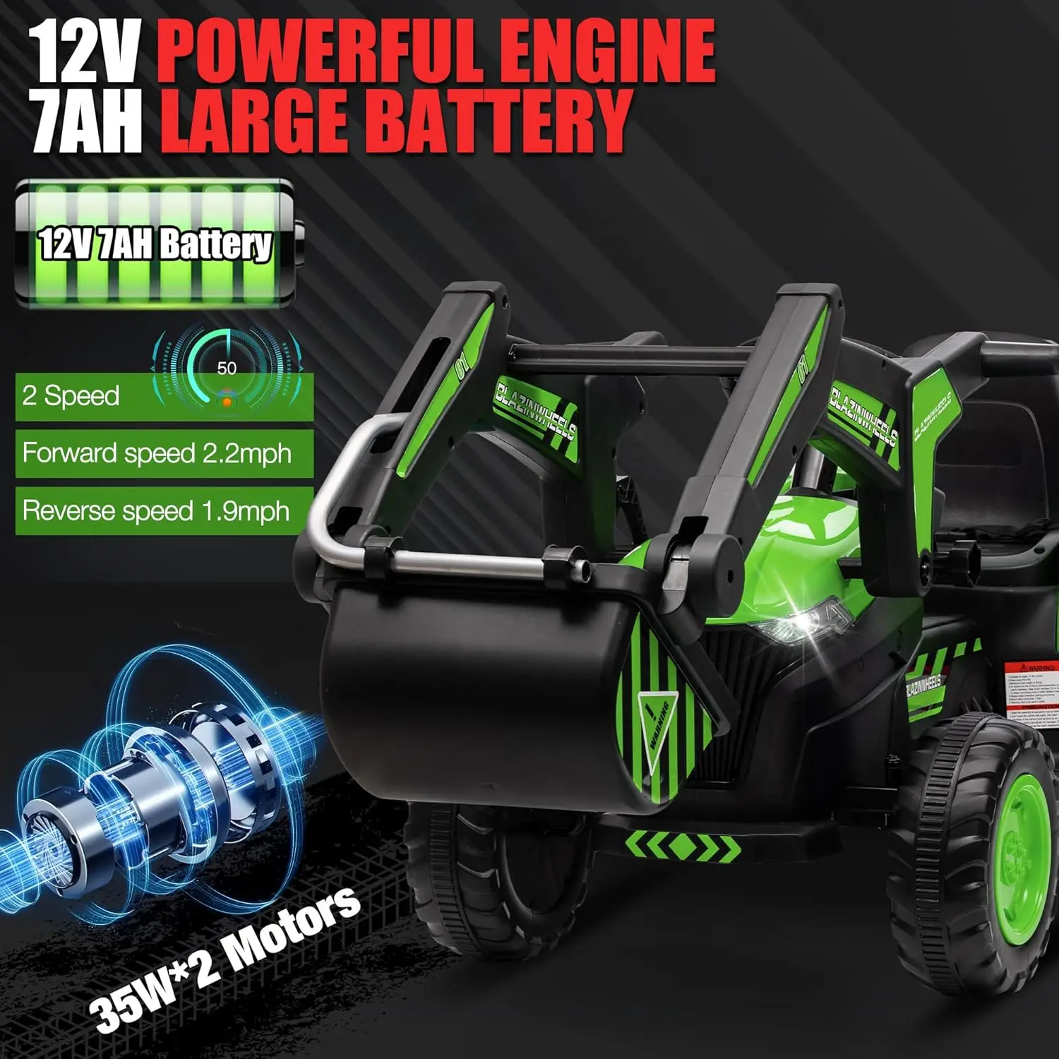 12V 3 in 1 어린이 탑승 굴삭기 및 트랙터(탈착식 트레일러 포함), 어린이 전기 자동차(원격 제어 포함), 파는 사람, LED 조명