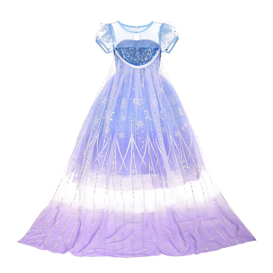 Girls Elsa Cosplay Princess Costume Frozen Role Play Dress Up Fancy Frocks Party Gown Sequin Mesh Vestidos Girls Birthday Dress