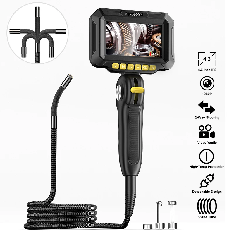 

2-Way 360° Steering Endoscope Detachable Design 8.5/6.2MM Articulating Borescope 1080P 4.3'' IPS Screen for Insepct Piping Sewer