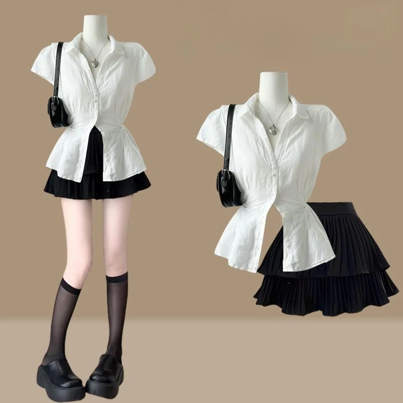 

Plus Size Summer Gentle Sle Women's High Waist ort Skirt Two-Piece Set Faionable Age-Defng Versatile Top Bot Ensemble