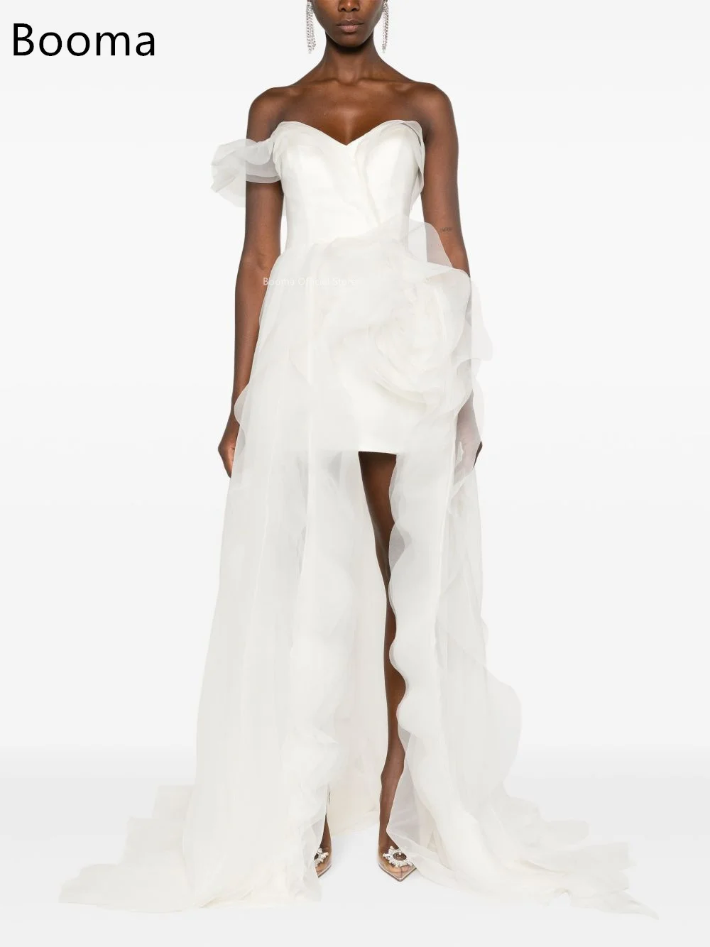 Booma a-line فساتين زفاف أنيقة بكتف واحد مطوي على شكل زهرة بدون أكمام فستان عرائس بسيط مصنوع حسب الطلب 2025