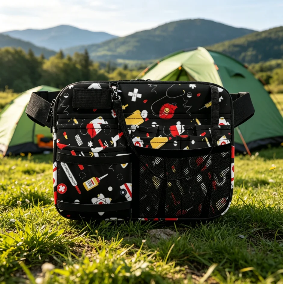 

Поясная сумка для медсестер с медицинским принтом - многофункциональная сумка-бананка с несколькими карманами для медицинских работников, врачей и студентов-медиков