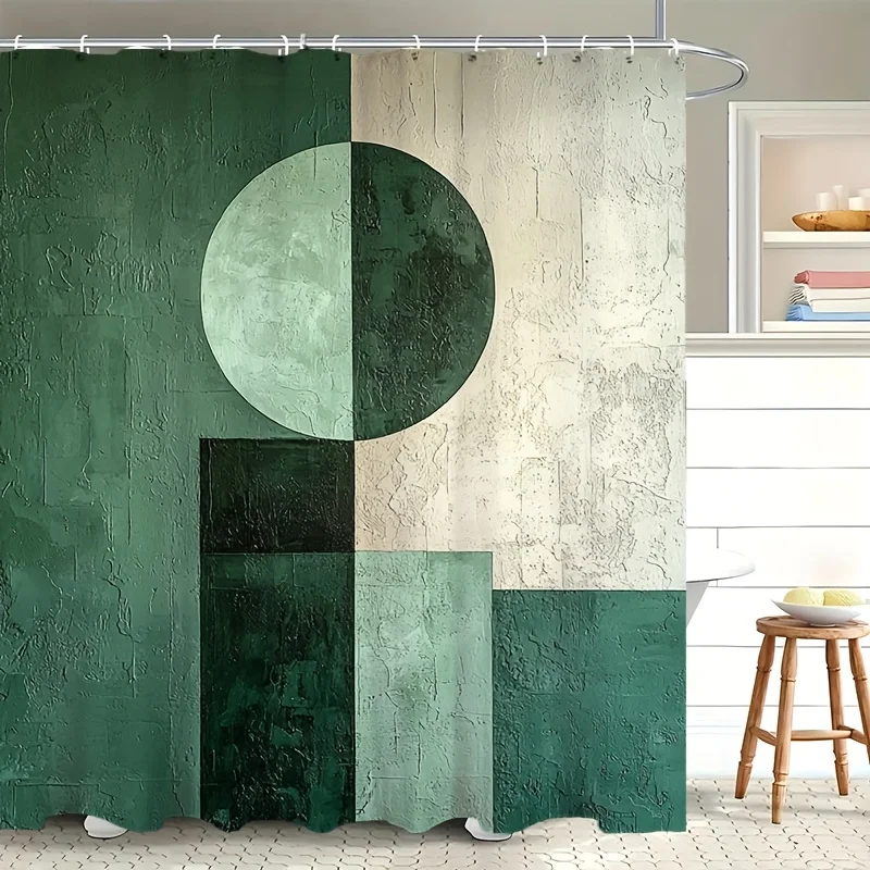Luxury Abstract Geometric Green Shower Curtain Waterproof Bathroom Decor Wall Curtain 180x180cm Large Modern Design