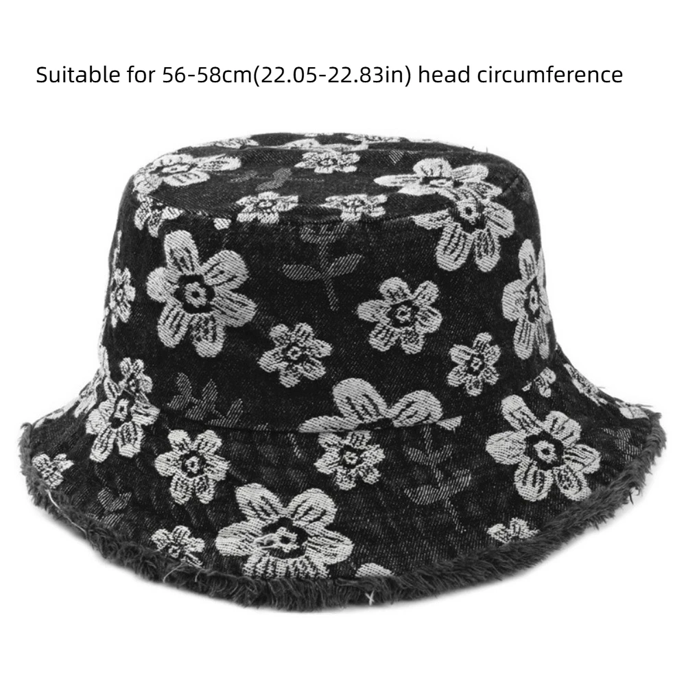 غسلها الدنيم صياد قبعة زهرة مطرزة المتوترة حافة كاوبوي دلو القبعات موضة الكورية نمط واقية من الشمس قبعة واقية من الشمس عطلة