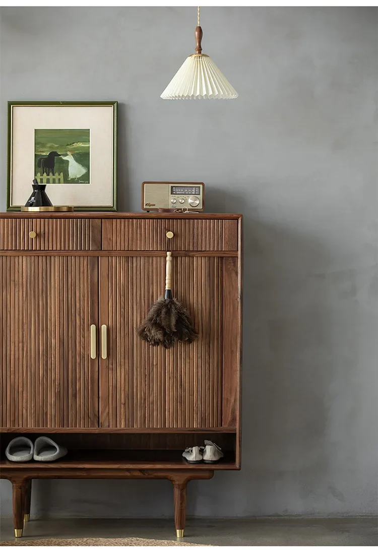 For Nordic Black Walnut Shoe Cabinet All Solid Wood Entrance Storage Retro Breathable Cherry Wood Hallway Furniture