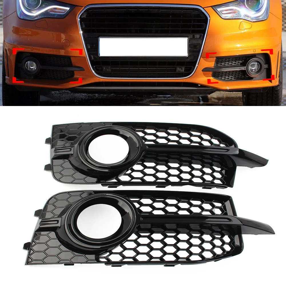 1 Pair Car Front Bumper Black Honeycomb Mesh Fog Light Grille Cover Decoration For Audi A1 8X S-Line S1 2010 2011 2012 2013 2014