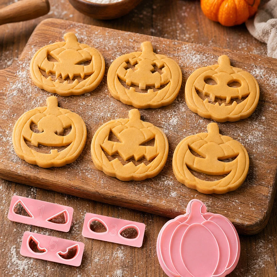 Durable Pumpkin Cookie Cutters Set, Multiple Expressions, Halloween Baking Decorations