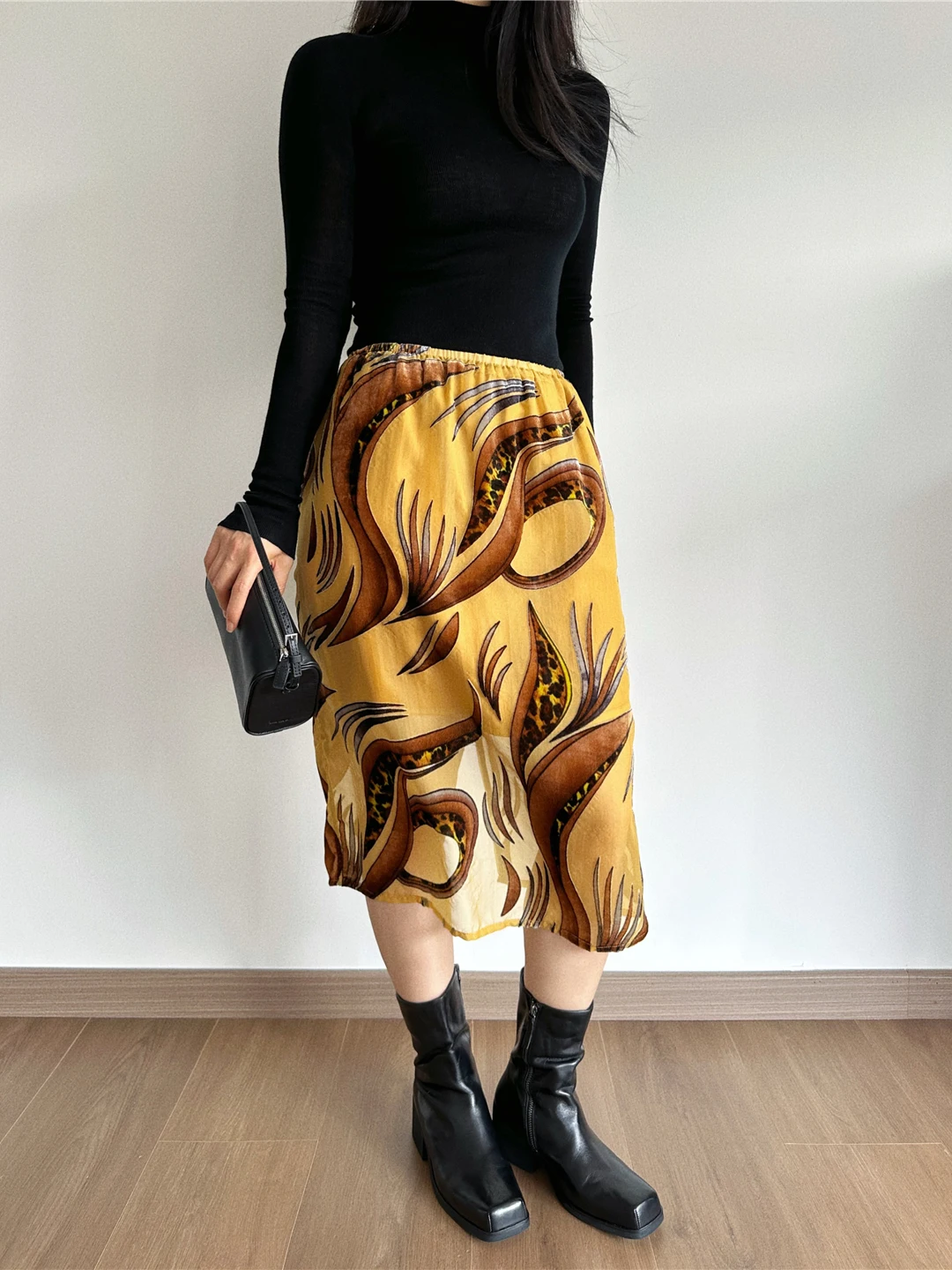 

uop Tribal Sle Abstract Leopard Print Silk Velvet Burnout Vintage Elastic Waist Midi Split f Skirt for Women