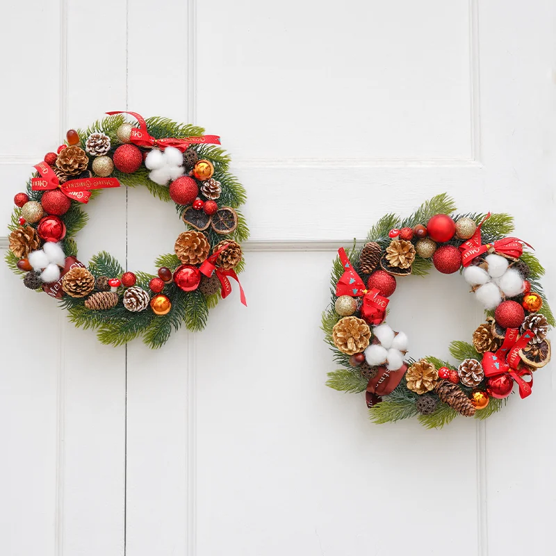 

30CM Window Door Christmas Decor Garland Pinecone Cotton Christmas Balls Wreaths SD0030