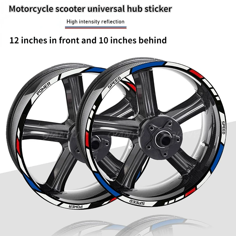 

Reflective Motorcycle Wheel Hub Stickers Scooter Hub Decal for Suzuki Honda 12 Inches In Front and 10 Inches Behind Universal