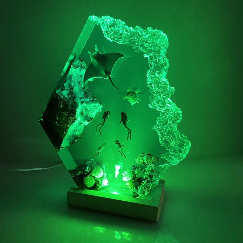 수중 세계 수지 램프 크리 에이 티브 예술적 아름다운 밤 빛 공예 해양 풍경 장식 USB 테이블 램프