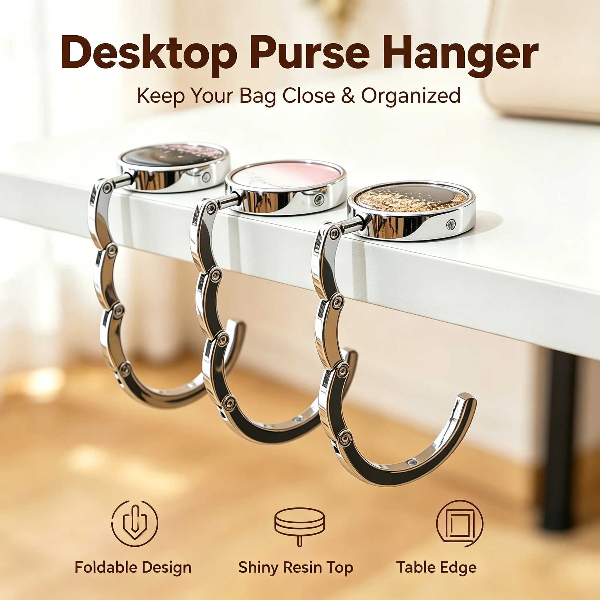 1pcs 2D Vintage Cherry Blossom Design Purse Hanger-Foldable Zinc Alloy Handbag Hanger For Tables,Decorative Travel Accessory