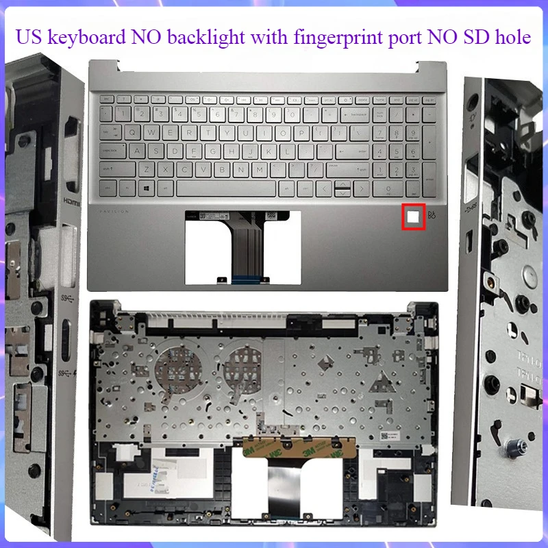 New For Pavilion 15 15-EG 15-EH 15Z-EH TPN-Q245 TPN-Q246 Laptop Palm Pad Keyboard/Host Cover US/LA Keyboard/Silver Blue