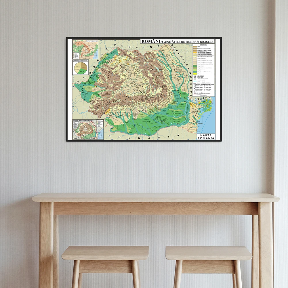 59*42cm la pittura su tela della mappa della Romania in Poster da parete romeno per forniture scolastiche regalo di viaggio decorazione per la casa dell'ufficio