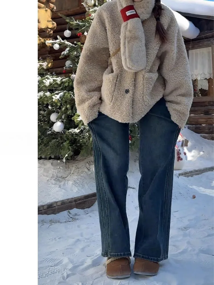 Retro High Waist Wide Leg Jeans Women's Loose Drapey Hip Covering Large Size Elastic Straight Leg Pants Casual Sle Denim