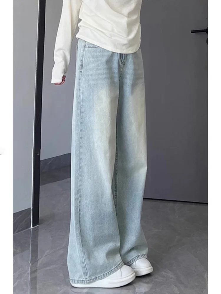 

Джинсы свободного кроя с высокой талией, прямые джинсы, женские летние тонкие синие джинсовые брюки, большие размеры, утягивающие широкие брюки, повседневные брюки