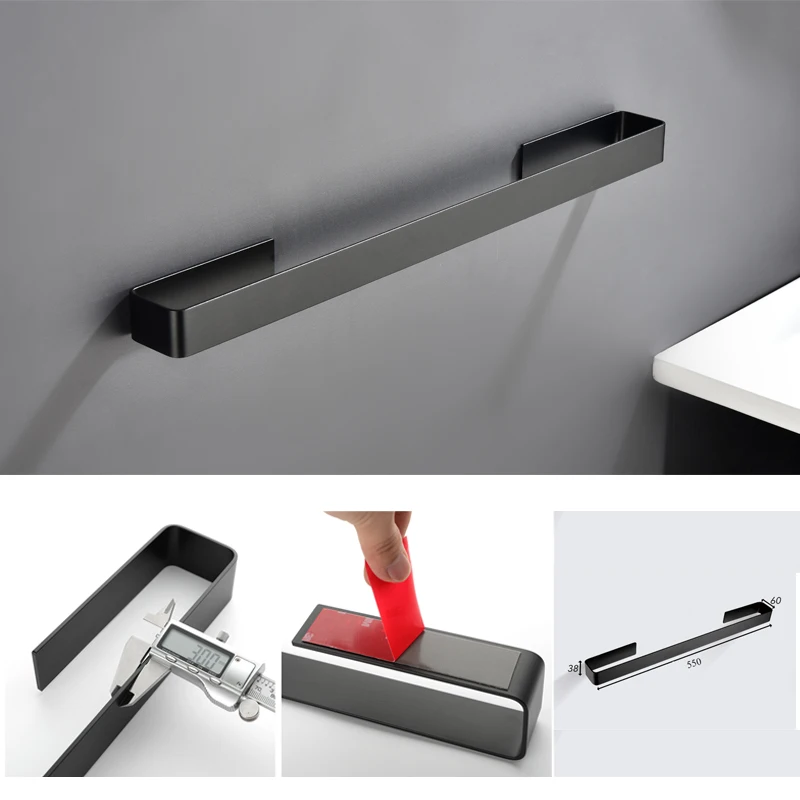 Aluminum Bathroom Hardware Sets Black Robe Hook Free Punch Towel Holder Toilet Paper Holder Ceramic Holder Hair Dry Holder