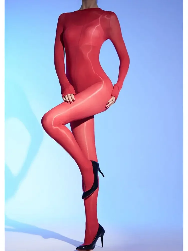 100KG 8D Plus Size Unisex Glossy Shiny Bodystocking Tights Sexy Transparent Conjoined Lingerie Bodysuit Leotard Catsuit Body