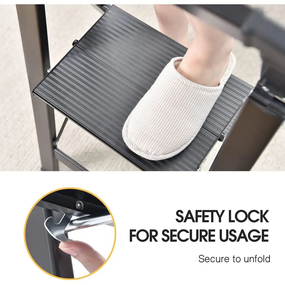 سلم ألومنيوم خفيف الوزن قابل للطي بثلاث خطوات مع مشطات غير قابلة للانزلاق ودرابزين، يدعم 330 رطل للاستخدام المنزلي والمرآب #2