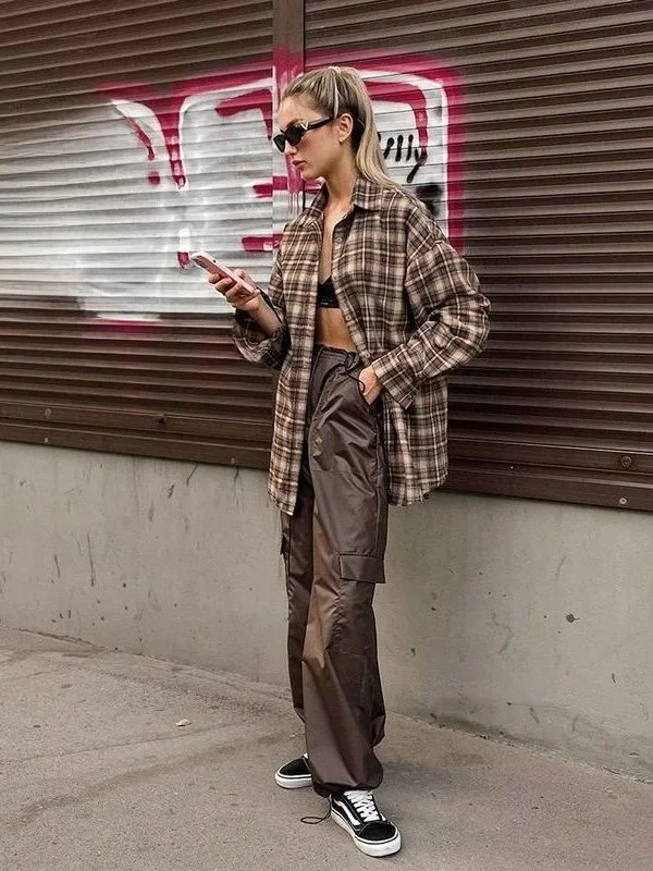 

Винтажная клетчатая рубашка в стиле пэчворк, весенне-осенняя женская рубашка с длинными рукавами, модная повседневная одежда в китайском традиционном стиле