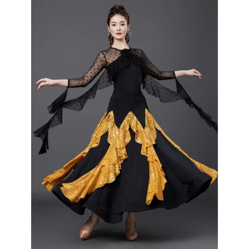 

2025 New Modern Dance Skirt National Standard Waltz Dance Practice Skirt Top Large Swing Skirt 5236/6056
