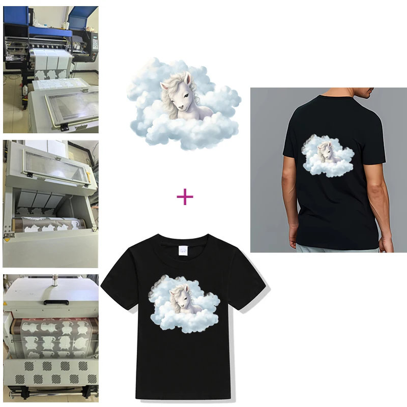 Cloud Animal bear sheep deer Iron On Heat Transfer Sticker For Clothes DTF Pinted Vinyl Thermal Appliques Washable T-Shirt Decal