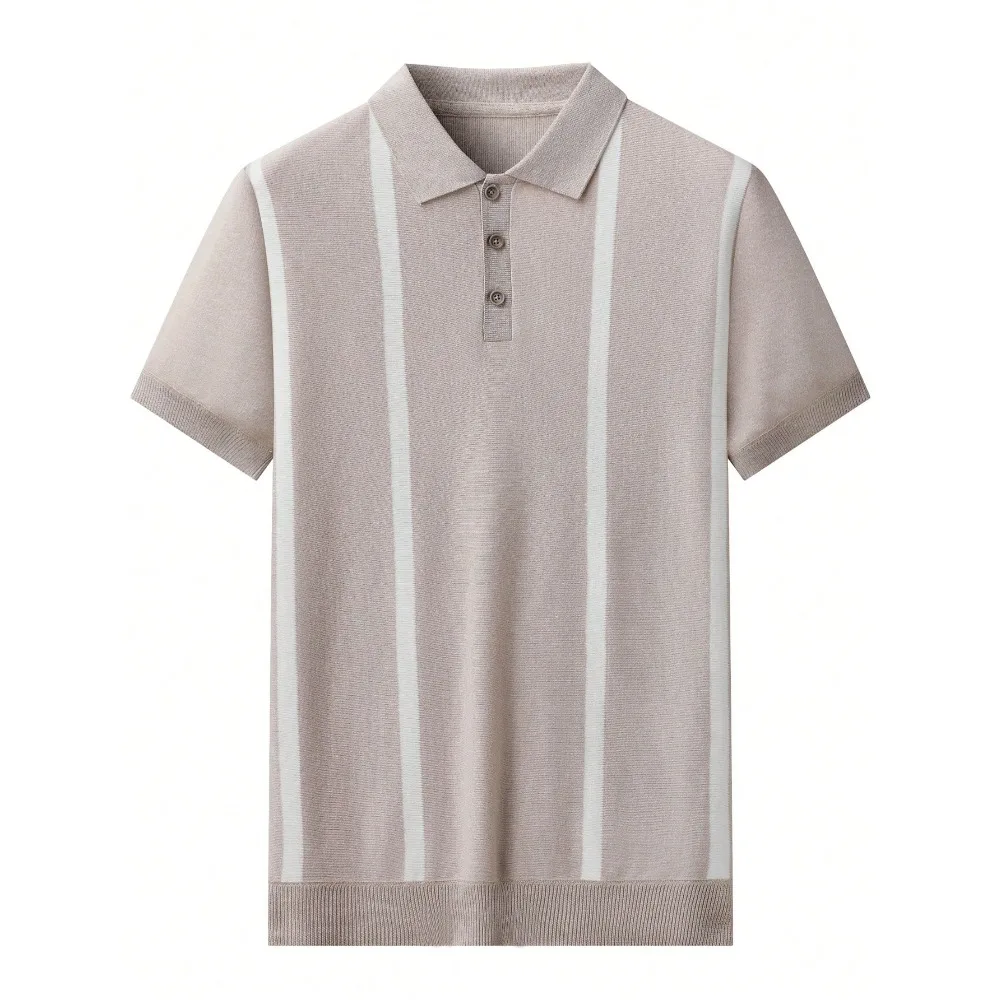 

Men's Short Sleeve Lightweight Casual Comfortable Knitted Striped Polo Shirt, Fashionable & Minimalist Style For Daily Commute, Summer