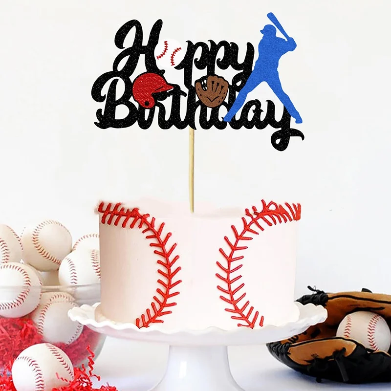 Cake Topper Baseball Tennis Racket Happy Birthday Sports Kids Boy Man Party Baby Shower Cupcake Decoration Baking Supplies DIY