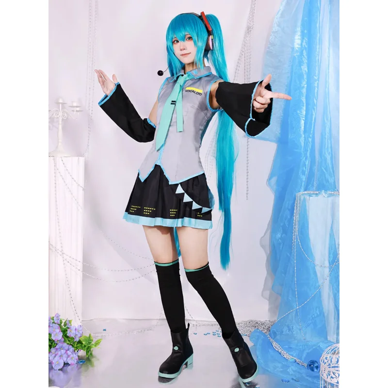 Miku anime cosplay traje peruca headwear conjunto completo adereços miku cosplay acessórios roupa de festa de halloween para mulheres meninas