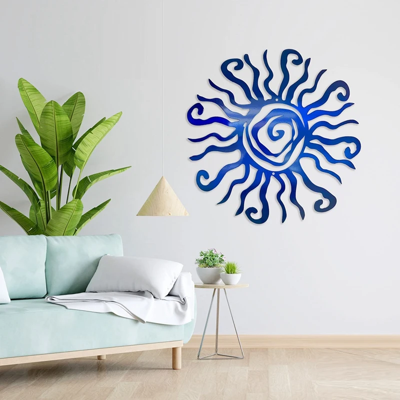 Wacky Sun Metal Wall Art Outdoor Decor - 11.8 Inches Rust Proof Wall Sculpture - Perfect For Patio And Bedroom Blue