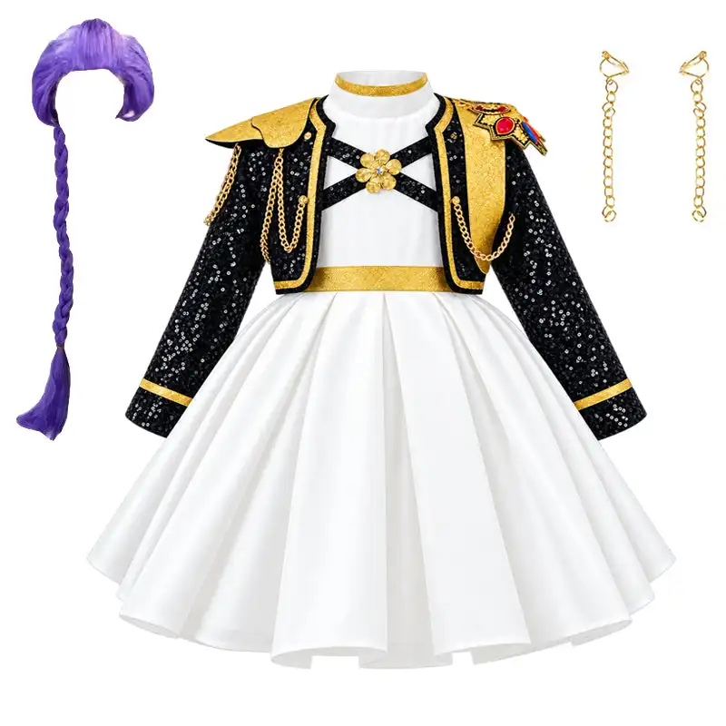 Korean version hot selling new girls' satin dress sequined black top+dress two-piece set special holiday performance dress