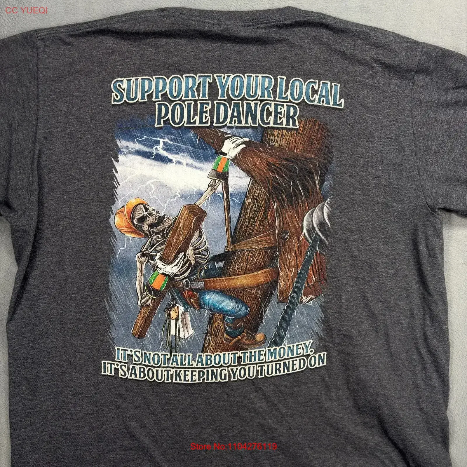 Funny Electrical Linemen T Shirt Men's XL Support Your Local Pole Dancer IBEW vintage Washed graphic streetwear Stretched