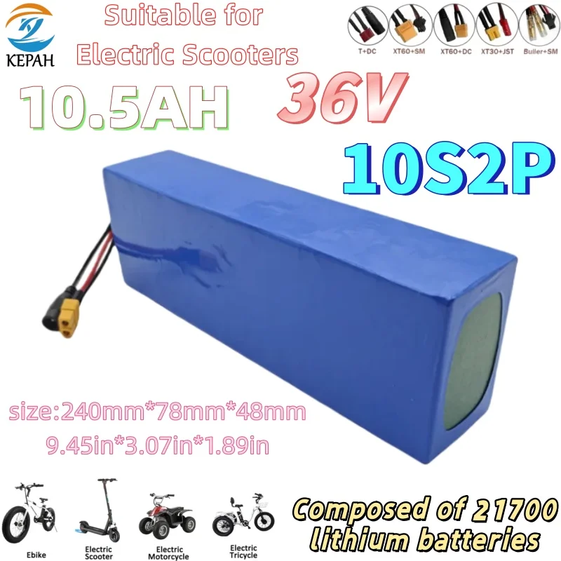 NEW 10S2P 36V 10.5Ah 21700 Battery Pack High Power 5C Rechargeable for Electric Motorcycle Bicycle Scooters BMS